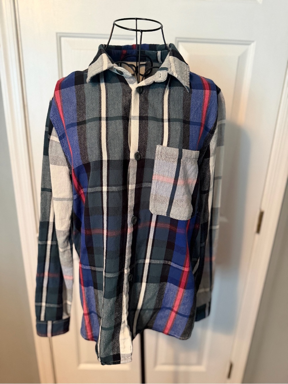 Zara Blue, Black & White Plaid Button-Down Shirt